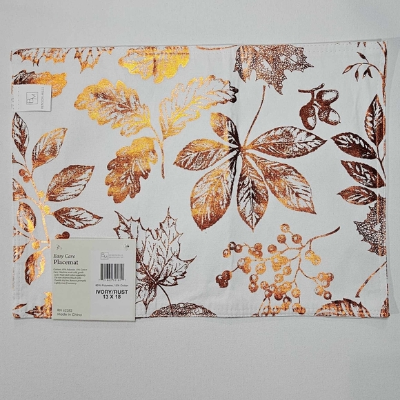 Centerpiece Placemat Benson Mills Gilded Leaves Metallic Foil Print Rectangle‎ - Picture 4 of 8